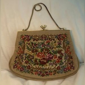 Vintage Fine Petit Point Purse.Tapestry Clutch Purse. Vintage Handbag 1950's